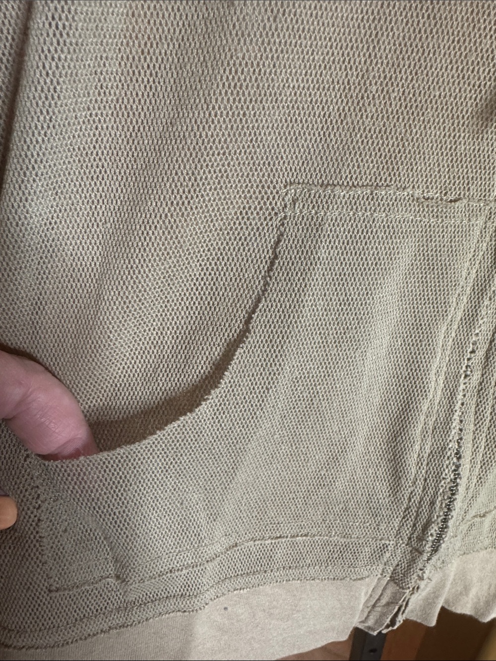Vintage Gallaz Taupe Mesh Zip Front Hoodie Jacket Small Lightweight 3/4 Sleeve - Picture 8 of 13